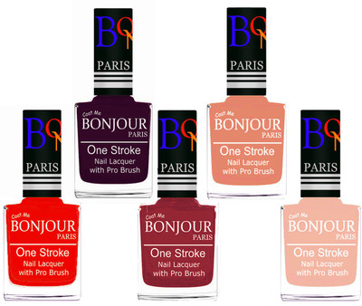 

Bonjour Paris Stylish Nail Polish Set of 5 Pcs 01-02-03-23-24 Orange,Plum,Maroon,Peach,Off Pink(Pack of 5)