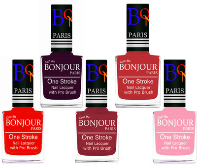 

Bonjour Paris Stylish Nail Polish Set of 5 Pcs 01-02-03-08-30 Orange,Plum,Maroon,Red,Baby Pink(Pack of 5)