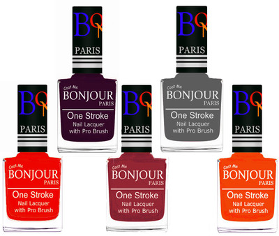 

Bonjour Paris Stylish Nail Polish Set of 5 Pcs 01-02-03-22-46 Orange,Plum,Maroon,Grey,Neon Orange(Pack of 5)