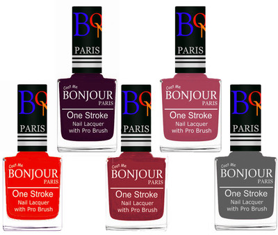 

Bonjour Paris Stylish Nail Polish Set of 5 Pcs 01-02-03-11-22 Orange,Plum,Maroon,Mauve,Grey(Pack of 5)