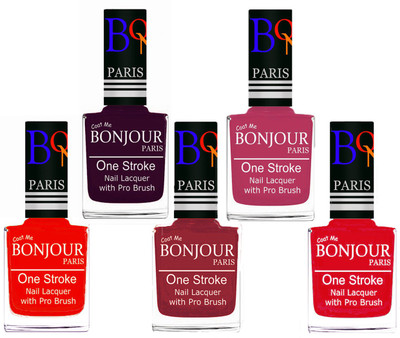 

Bonjour Paris Stylish Nail Polish Set of 5 Pcs 01-02-03-14-44 Orange,Plum,Maroon,Magenta,Green(Pack of 5)