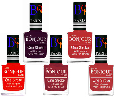 

Bonjour Paris Stylish Nail Polish Set of 5 Pcs 01-02-03-08-12 Orange,Plum,Maroon,Red,Red(Pack of 5)