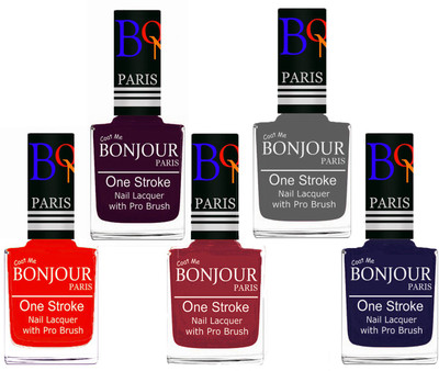 

Bonjour Paris Stylish Nail Polish Set of 5 Pcs 01-02-03-22-29 Orange,Plum,Maroon,Grey,Blue(Pack of 5)
