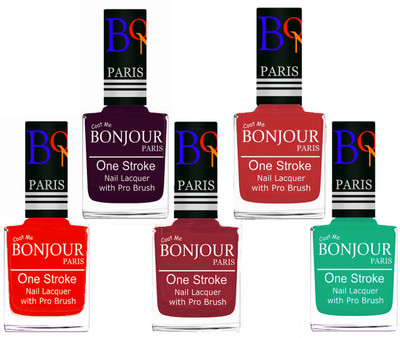 

Bonjour Paris Stylish Nail Polish Set of 5 Pcs 01-02-03-08-44 Orange,Plum,Maroon,Red,Green(Pack of 5)