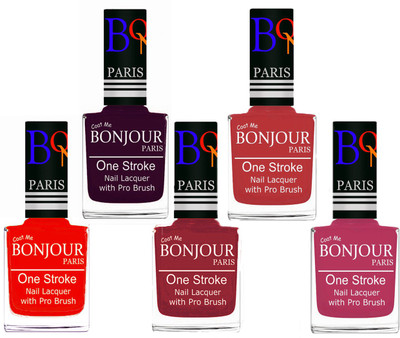

Bonjour Paris Stylish Nail Polish Set of 5 Pcs 01-02-03-12-14 Orange,Plum,Maroon,Red,Magenta(Pack of 5)