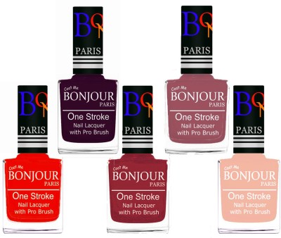 

Bonjour Paris Stylish Nail Polish Set of 5 Pcs 01-02-03-05-24 Orange,Plum,Maroon,Nude,Off Pink(Pack of 5)