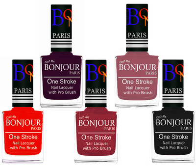 

Bonjour Paris Stylish Nail Polish Set of 5 Pcs 01-02-03-05-18 Orange,Plum,Maroon,Nude,Black(Pack of 5)