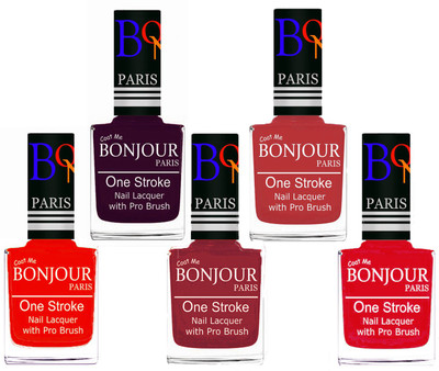 

Bonjour Paris Stylish Nail Polish Set of 5 Pcs 01-02-03-12-45 Orange,Plum,Maroon,Red,Royal Pink(Pack of 5)