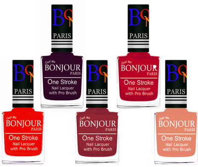 

Bonjour Paris Stylish Nail Polish Set of 5 Pcs 01-02-03-04-23 Orange,Plum,Maroon,Pink,Peach(Pack of 5)