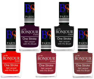 

Bonjour Paris Stylish Nail Polish Set of 5 Pcs 01-02-03-18-37 Orange,Plum,Maroon,Black,Copper(Pack of 5)