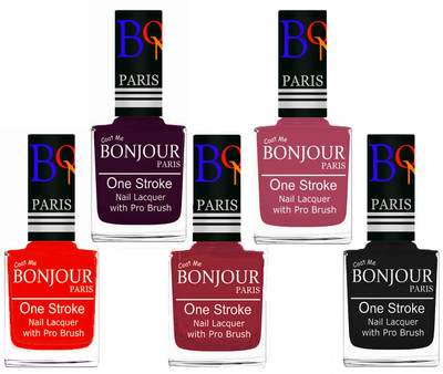

Bonjour Paris Stylish Nail Polish Set of 5 Pcs 01-02-03-11-18 Orange,Plum,Maroon,Mauve,Black(Pack of 5)