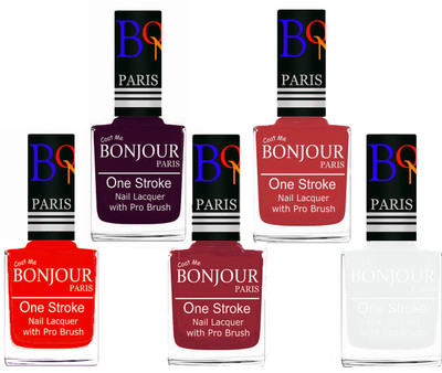 

Bonjour Paris Stylish Nail Polish Set of 5 Pcs 01-02-03-12-19 Orange,Plum,Maroon,Red,White(Pack of 5)