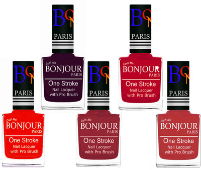 

Bonjour Paris Stylish Nail Polish Set of 5 Pcs 01-02-03-04-12 Orange,Plum,Maroon,Pink,Red(Pack of 5)