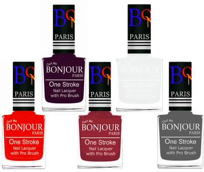 

Bonjour Paris Stylish Nail Polish Set of 5 Pcs 01-02-03-19-22 Orange,Plum,Maroon,White,Grey(Pack of 5)