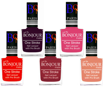 

Bonjour Paris Stylish Nail Polish Set of 5 Pcs 01-02-03-10-23 Orange,Plum,Maroon,Peach,Peach(Pack of 5)
