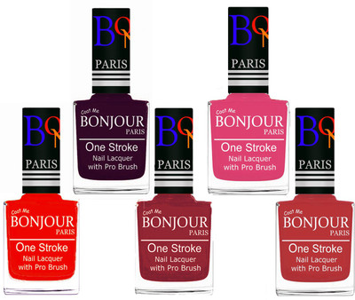 

Bonjour Paris Stylish Nail Polish Set of 5 Pcs 01-02-03-10-12 Orange,Plum,Maroon,Peach,Red(Pack of 5)