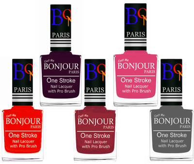 

Bonjour Paris Stylish Nail Polish Set of 5 Pcs 01-02-03-10-22 Orange,Plum,Maroon,Peach,Grey(Pack of 5)