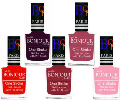 

Bonjour Paris Stylish Nail Polish Set of 5 Pcs 01-02-03-11-30 Orange,Plum,Maroon,Mauve,Baby Pink(Pack of 5)