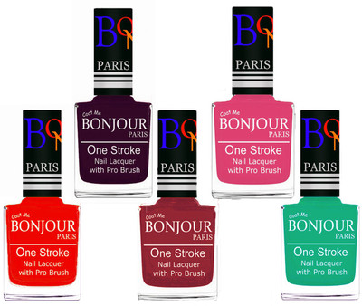 

Bonjour Paris Stylish Nail Polish Set of 5 Pcs 01-02-03-10-44 Orange,Plum,Maroon,Peach,Green(Pack of 5)