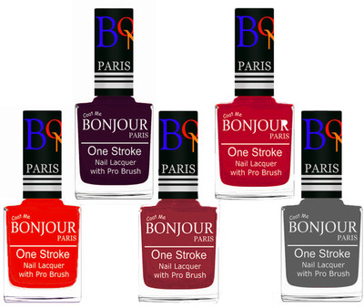 

Bonjour Paris Stylish Nail Polish Set of 5 Pcs 01-02-03-04-22 Orange,Plum,Maroon,Pink,Grey(Pack of 5)