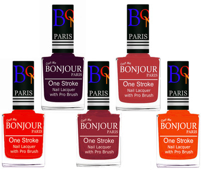 

Bonjour Paris Stylish Nail Polish Set of 5 Pcs 01-02-03-12-46 Orange,Plum,Maroon,Red,Neon Orange(Pack of 5)