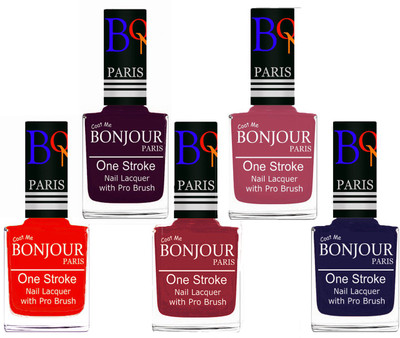 

Bonjour Paris Stylish Nail Polish Set of 5 Pcs 01-02-03-11-29 Orange,Plum,Maroon,Mauve,Blue(Pack of 5)