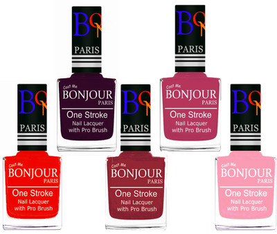 

Bonjour Paris Stylish Nail Polish Set of 5 Pcs 01-02-03-14-30 Orange,Plum,Maroon,Magenta,Baby Pink(Pack of 5)