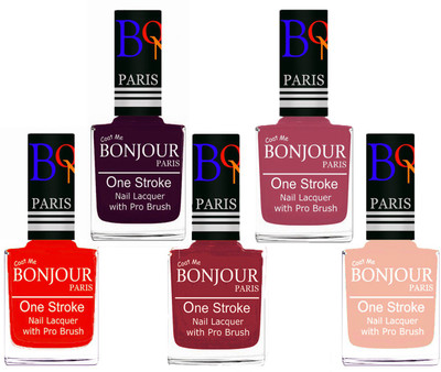 

Bonjour Paris Stylish Nail Polish Set of 5 Pcs 01-02-03-11-24 Orange,Plum,Maroon,Mauve,Off Pink(Pack of 5)