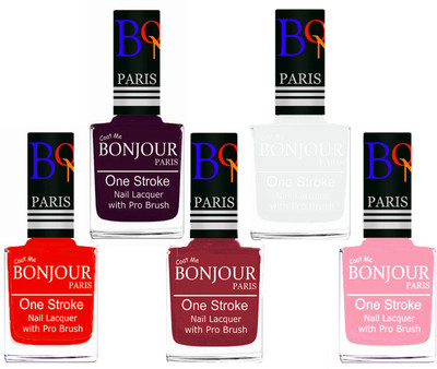 

Bonjour Paris Stylish Nail Polish Set of 5 Pcs 01-02-03-19-30 Orange,Plum,Maroon,White,Baby Pink(Pack of 5)
