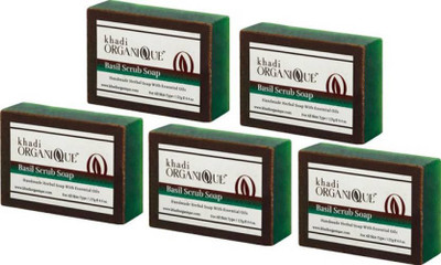 

khadi organique HANDMADE BASIL SCRUB SOAP WITH ESSENTIAL OIL 625 GM PACK OF 5 (625 g, Pack of 5)(625 g, Pack of 5)