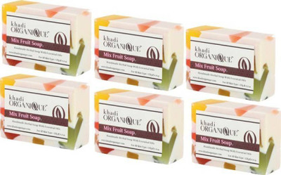 khadi organique HANDMADE MIX FRUIT SOAP WITH ESSENTIAL OIL 750 GM PACK OF 6 (750 g, Pack of 6)(750 g, Pack of 6)