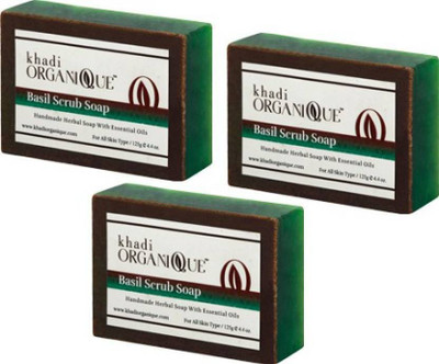 

khadi organique HANDMADE BASIL SCRUB SOAP WITH ESSENTIAL OIL 375 GM PACK OF 3 (375 g, Pack of 3)(375 g, Pack of 3)
