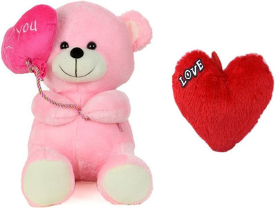 

THE HIGH THINKING TOYS Pack of Two Pink Balloon Teddy Bear with I Love You Heart 40 Cm & Small Red Heart with Love 15 Cm - 40 cm(Pink)