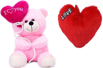 

Samayra Toys Combo Offer Pack of Two Pink Balloon Teddy Bear with I Love you heart & Small Red Heart - 18 cm(Pink, Red)
