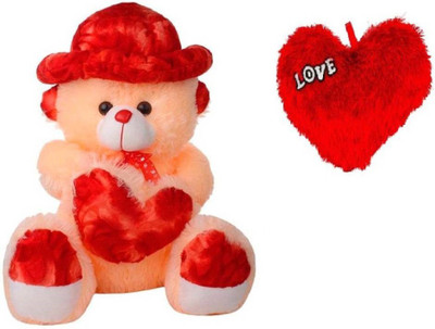 

Samayra Toys Combo Offer Pack of Two Cream Teddy Bear with Cap 3 Feet & Small Red heart with Love - 90 cm(Cream, Pink)