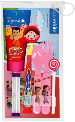 

aquawhite CHHOTA BHEEM Eat, Brush, Smile strawberry Gift Pack, Health & Personal Care, Gift Sets. Toothpaste(80 g)