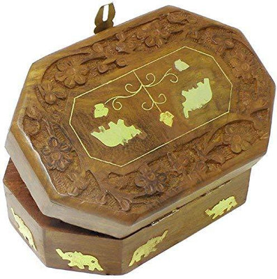 

fabbud Handcrafted Wooden Jewellery Box for Weddings Jewellery Organizer for Ring, Necklace, Earrings jewellery Vanity Box(Brown)