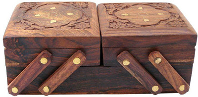 

fabbud jewellery Box for Women Jewel Organiser 3-in-1 Hand Carvings Jewellery Vanity Box (Brown) jewellery Vanity Box(Brown)