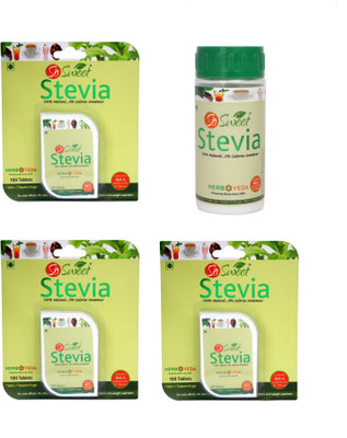 

SO SWEET Stevia Combo of 300 Stevia Tablets and Stevia 100 gm Spoonable Bottle 100% Natural Sweetener - Sugarfree Sweetener(300 Tablets, Pack of 4)
