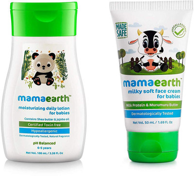 

Mamaearth Moisturizing Daily Lotion for Babies + Milky Soft Natural Baby Face Cream for Babies(White)