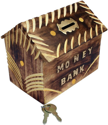 

Sri Balajee Handicrafted Wooden Money Bank - Coin Saving Box - Piggy Bank - Gifts for Kids, Girls, Boys & Adults Coin Bank(Gold)