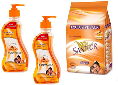 

santoor soap set (100x4)and handwash 215x2pc(Set of 6)
