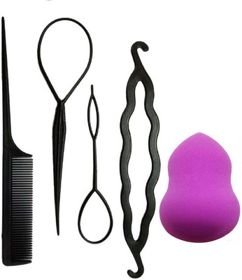 

Bella Hararo 5pc Set Ponytail hair bun maker, Shape Makeup Foundation Sponge Puff(Set of 1)