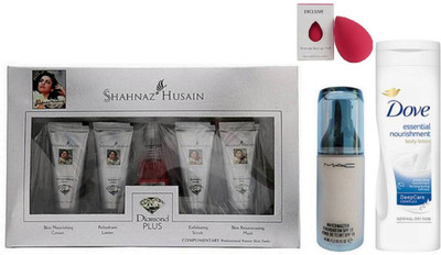 

Exclusive Sponge Puff, Matchmaster Foundation, Diamond Plus Facial Kit, essential nourishment body lotion(Set of 4)