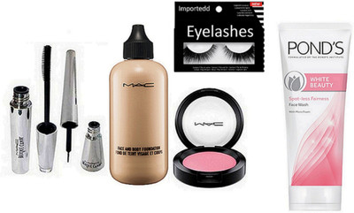 

Importedd Eyelashes, Mac Face And Body Foundation, Brooke Candy Eyeliner & Mascara, Blusher, Pond's White Beauty Spot-Less Fairness Face Wash(Set of 6)