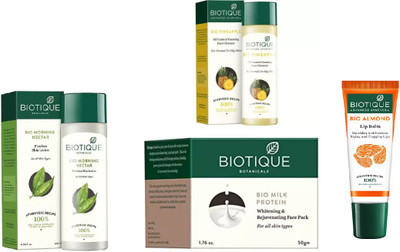 

BIOTIQUE BIO Morning Nectar Flawless Skin Moisturizer, PINEAPPLE OIL CONTROL FACE CLEANSER , MILK PROTEIN WHITENING & REJUVENATING FACE PACK FOR ALL SKIN TYPES , LIP CARE(Set of 4)