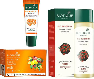

BIOTIQUE BIO anti-tan facial kit, BERBERRY HYDRATING CLEANSER FOR ALL SKIN TYPES , LIP CARE(Set of 3)