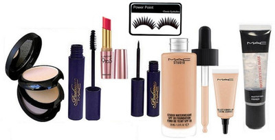 

FANCIFY COMBO Eyelashes& Studio Waterweight Foundation& Padma Liquid Eyeliner&Mascara& Two Way Natural Compact & Primer Mattifying Base& Select Cover up Concealer& Lipstick(Set of 8)