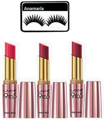 

anamaria Eyelashes & Lakme 9 to 5 Primer Matte Lipstick (Pack Of 3)(Set of 4)