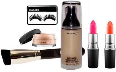 

ISABELLA Eyelashes & Mac Matchmaster Foundation & Lipstick (Pack Of 2) & Loose Powder With Makeup Brush(Set of 6)